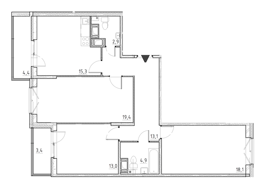 3-комнатная квартира 90.6 м², 3/12 эт., ЖК «Квартал Che»